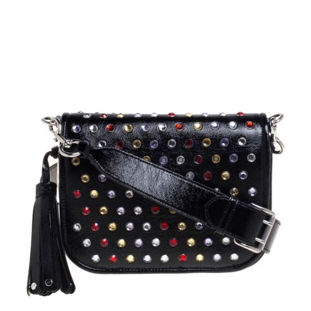 Marc Jacobs Black Patent Leather Jewel Embellished Courier Crossbody Bag - Picture 3 of 8